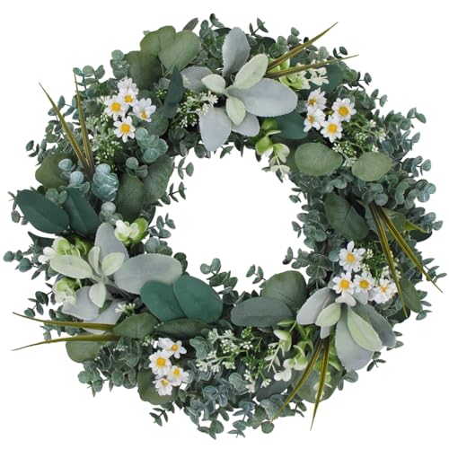 Green Eucalyptus Wreath,18''Artificial Wreaths for Front Door, Year Round Greenery