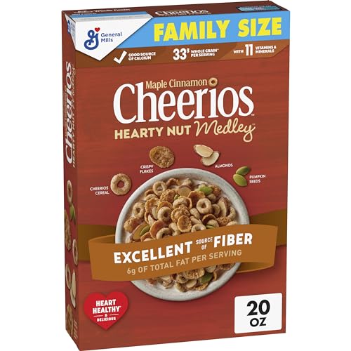 Cheerios Hearty Nut Medley Breakfast Cereal, Maple Cinnamon Flavored, Made