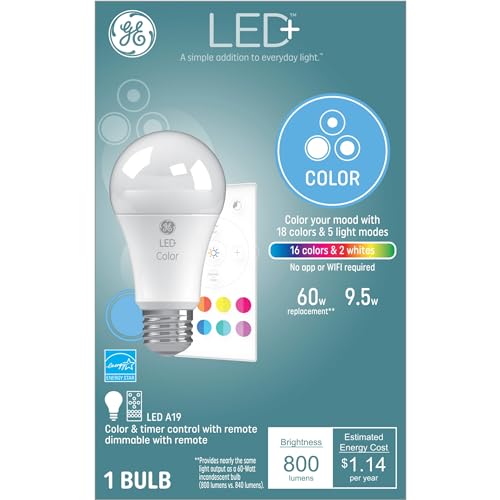 GE LED+ Color Changing LED Light Bulbs with Remote, 9.5W,