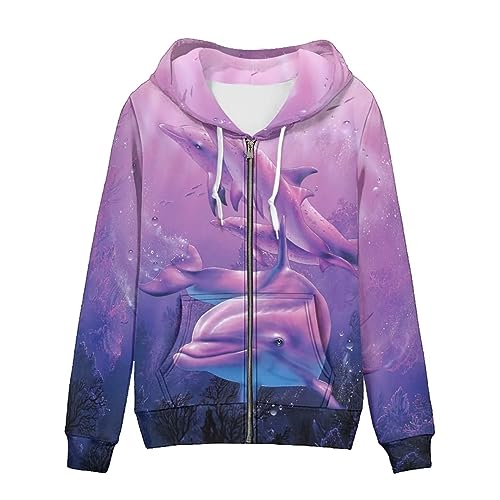 Hinthetall Purple Dolphin Women's Oversized Hoodies 2XL Casual Hooded Sweatshirts