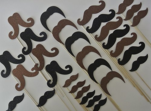 30 Pc Mustache on a Stick Photo Booth Props Black