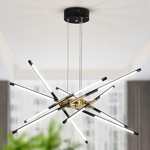 Modern Sputnik Chandelier LED Chandeliers Ceiling Light Black and Gold