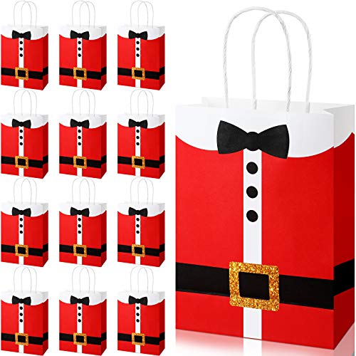 16 Pieces Christmas Gift Bags Large Santa Clause Suit Print
