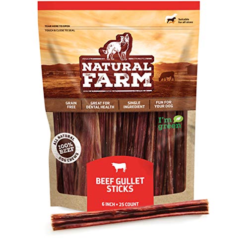 Natural Farm Gullet Sticks (6 Inch, 25 Pack), Grain-Free, Preservative-Free