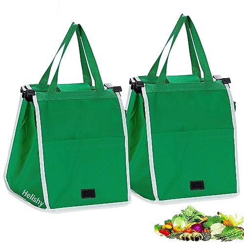 Helishy 2Pack Reusable Grocery Bags Shopping Trolley Bags, Green Non-woven