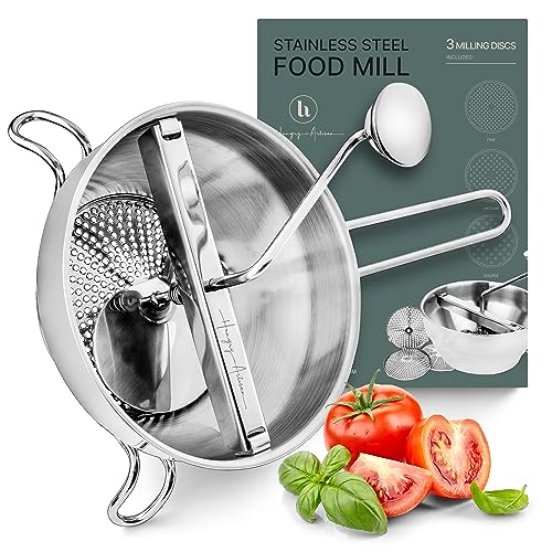 Ergonomic Food Mill Stainless Steel With 3 Grinding Discs, Milling