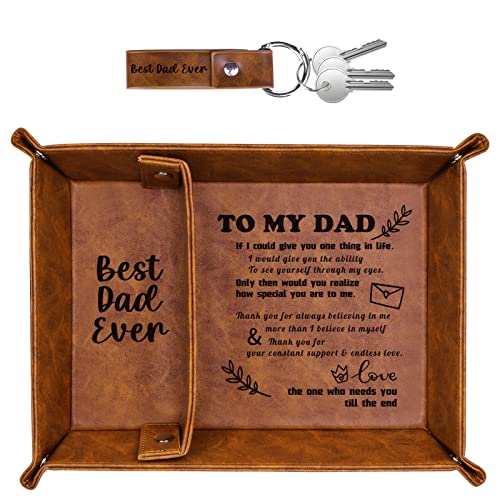 ZAPUVO Best Dad Ever PU Leather Tray and Keychain, Gifts