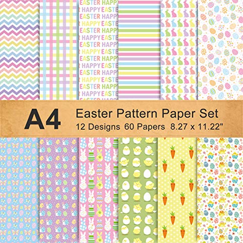 Whaline 60 Sheet Double-Sided Easter Pattern Paper Set A4 Size