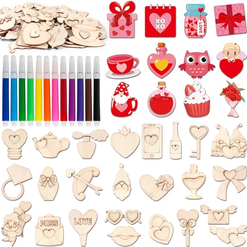 36 Valentines Day Craft Wooden Magnets DIY Valentines crafts for