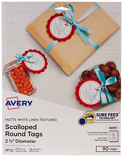 Avery Printable Blank Scallop Round Gift Tags with Sure Feed,