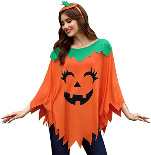 Maisolly Women Halloween Pumpkin Poncho Adult Costume