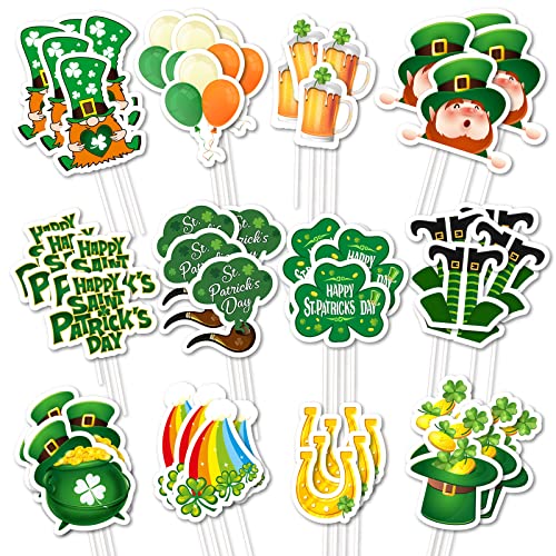 Whaline 72Pcs St Patrick's Day Cupcake Topper with Sticks Glue