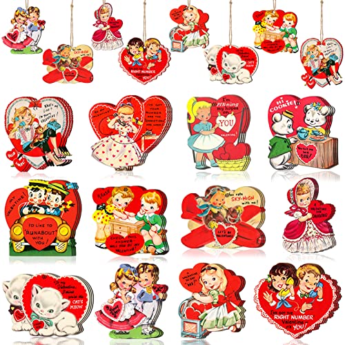 36Pcs Vintage Valentines Ornaments for Valentine's Day Tree Decorations- Wooden