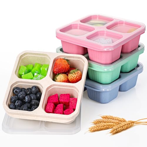 Moretoes Snack Containers, 4 Pack 4 Compartment Snack Bento Boxes