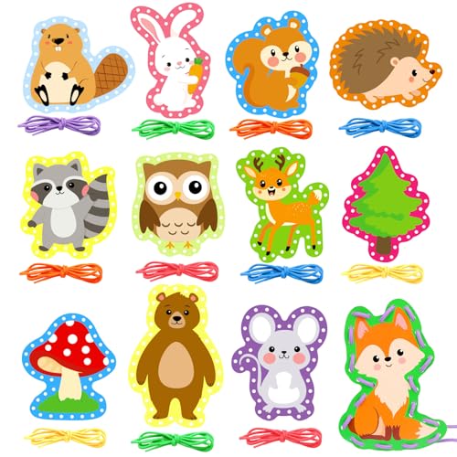 Omlisca Woodland Animals Lacing Cards 12 Pack Forest Animals Sewing