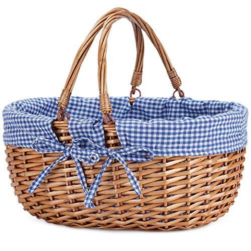 G GOOD GAIN Wicker Picnic Basket with Double Folding Handles,Willow