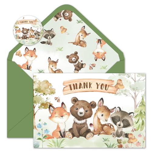 Whaline 24 Packs Woodland Thank You Cards Forest Animals Greeting