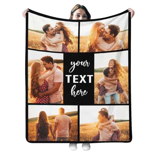 VPrtious Custom Blanket with Text Photo Collage for Couples Gifts,