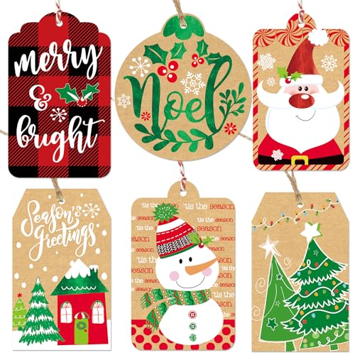 Christmas Gift Tags 60 Count with Untied String (15 Assorted