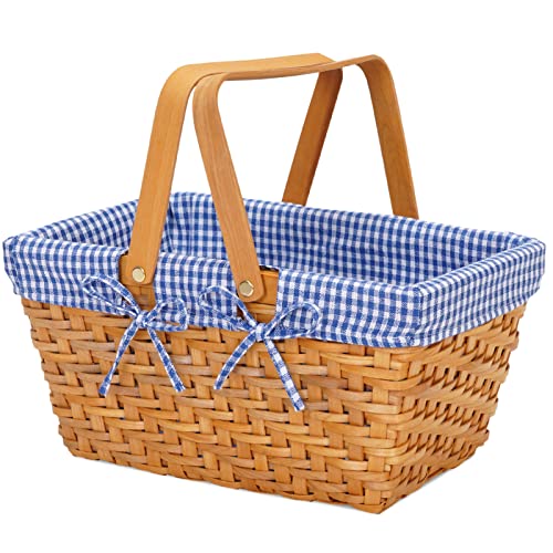Small Picnic Baskets with 2 Folding Handles,Handmade Woven Easter Eggs