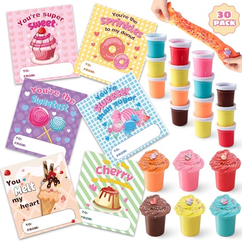 Valentine's Day Cards for Kids Party Gifts,30 Pack Butter Slime