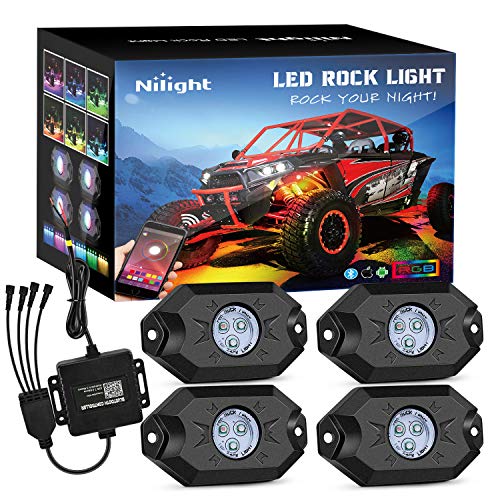 Nilight RGB LED Rock Lights Kit, 4 pods Underglow Multicolor