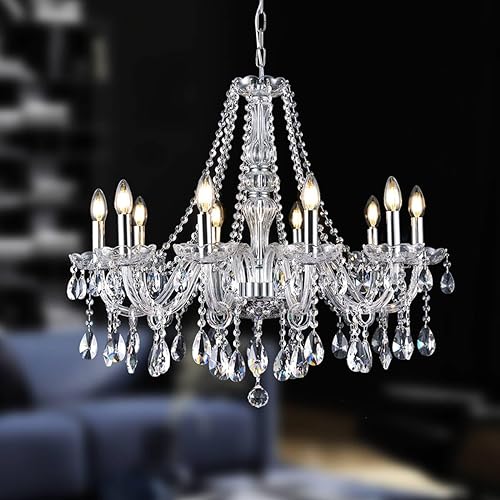Modern Luxurious Candle K9 Crystal Chandelier Classic 10-Lights Pendant Ceiling