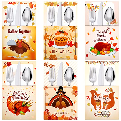 Naler 24 Pieces Thanksgiving Cutlery Holder Set Fall Thanksgiving Utensil