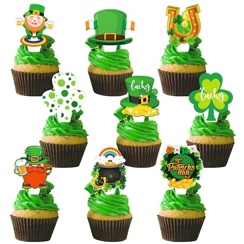 72 Pcs St.Patrick'S Day Cupcake Toppers, Green Shamrock Leprechaun Cauldron