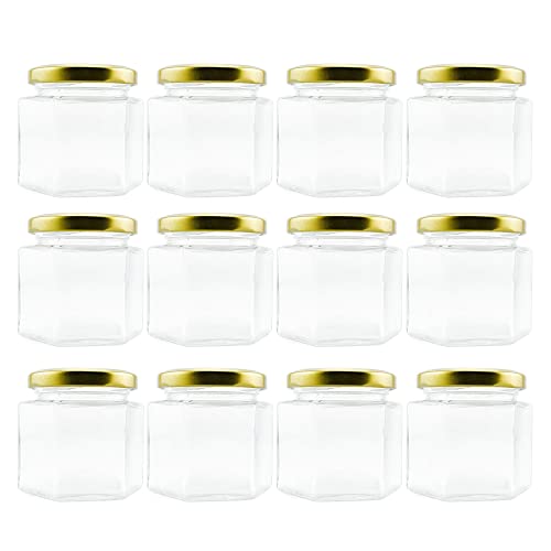 Cornucopia 4-Ounce Hexagon Glass Jars (12-Pack), One Dozen 4 Oz