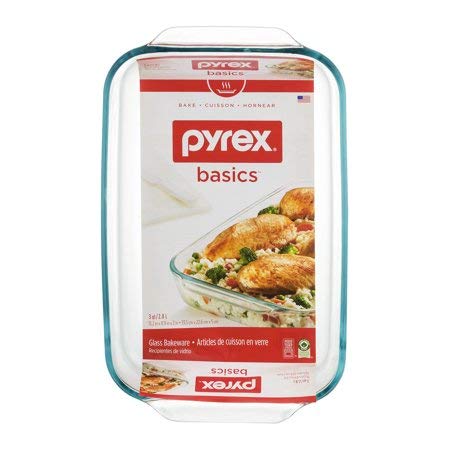 Pyrex Basics 3 Quart Oblong Glass Baking Dish, Clear 9