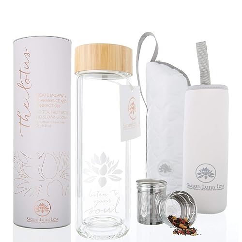 Sacred Lotus Love Double-Walled Glass Tea Tumbler with Infuser and