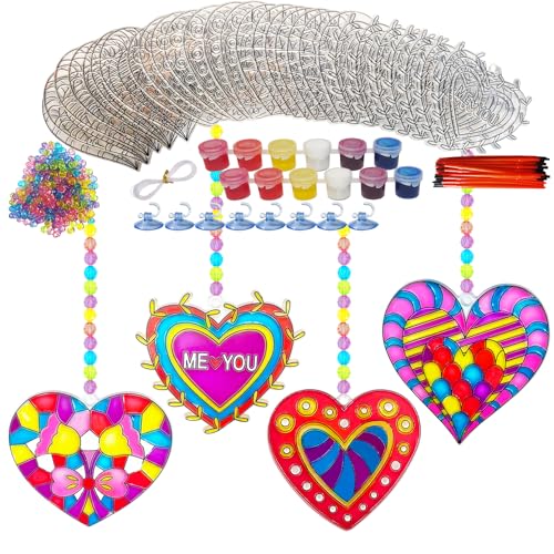 28 Sets Heart Suncatchers for Windows Valentine's Day Suncatcher Craft