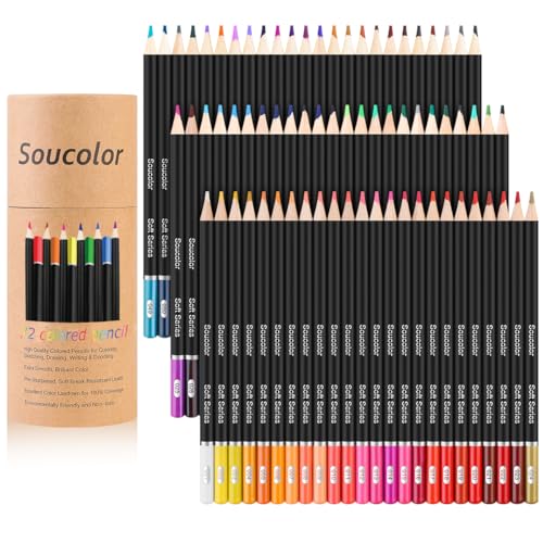 Soucolor 72-Color Colored Pencils for Adult Coloring Books, Soft Core