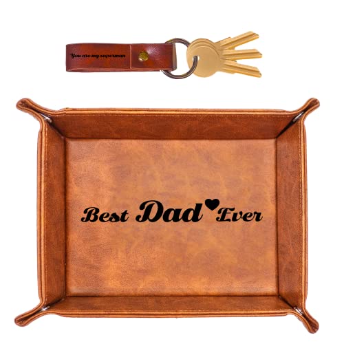 NISCHA Best Dad Ever PU Leather Tray and Keychain, Gifts