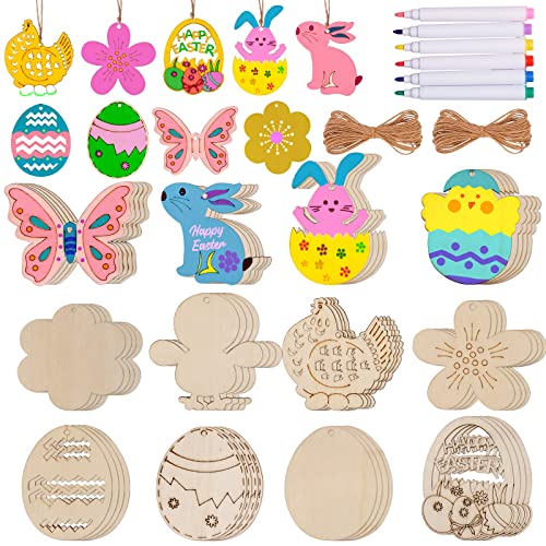 Max Fun 60PCS Easter Wood Cutouts for Crafts Easter Unfinished