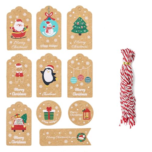 Gemotino 50 PCS Christmas Gift Tags in 10 Patterns, DIY