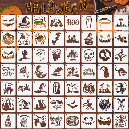 Halloween Stencils, 56 Pack Augshy Pumpkin Painting Stencils Ornament Stencils