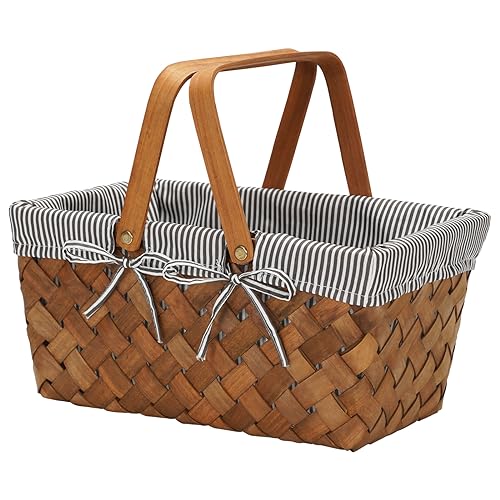 Woodchip Picnic Basket with Handle, Hand Woven Easter Eggs and