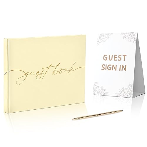 Wedding Guest Book with Pen & Sign, Gold Foil Lettering