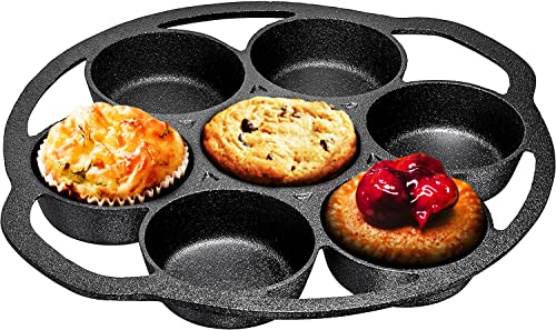 Bruntmor Premium Cast Iron 7-Cup Biscuit Pan, Large Muffin Pan,Round