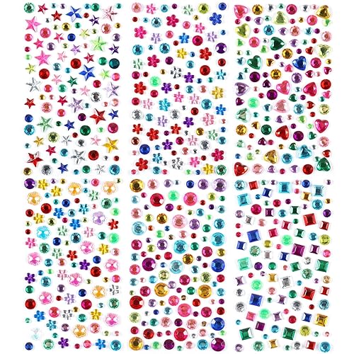638 Pcs Gem Stickers Jewels, 6 Sheets Self Adhesive Face
