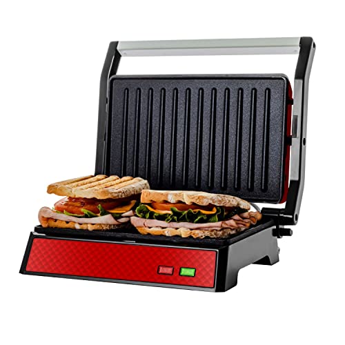 OVENTE Electric Panini Press Sandwich Maker with Non-Stick Coated Plates,