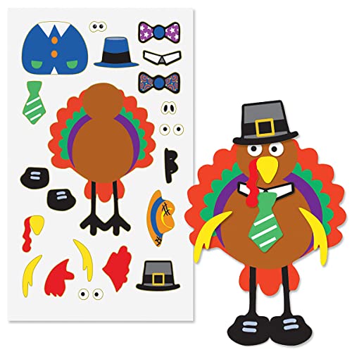 Make-A-Turkey Thanksgiving Sticker Sheets, Makes 12 Turkeys, Kids Classroom Activities,