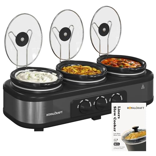 Sunvivi Slow Cooker with 10 Cooking Liners, Triple Slow Cooker