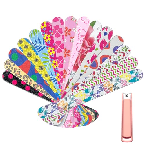 Duuclume 15PCS Colorful Emery Board Nail File with Nail Clippers,