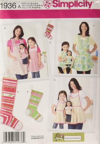 Simplicity 1936 Child's, Women's, and 18'' Doll's Apron Sewing Patterns,