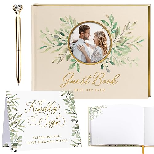Wedding Guest Book, with Gold Crystal Diamond Pen and Table