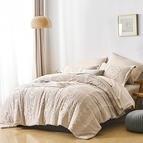 Beige Full Size Comforter Sets, 7 Piece Bed in a
