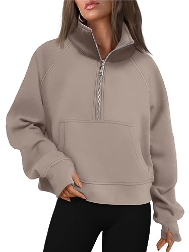 AUTOMET Half Zip Pullover Womens Sweatshirts Cropped Quarter Zipper Oversized